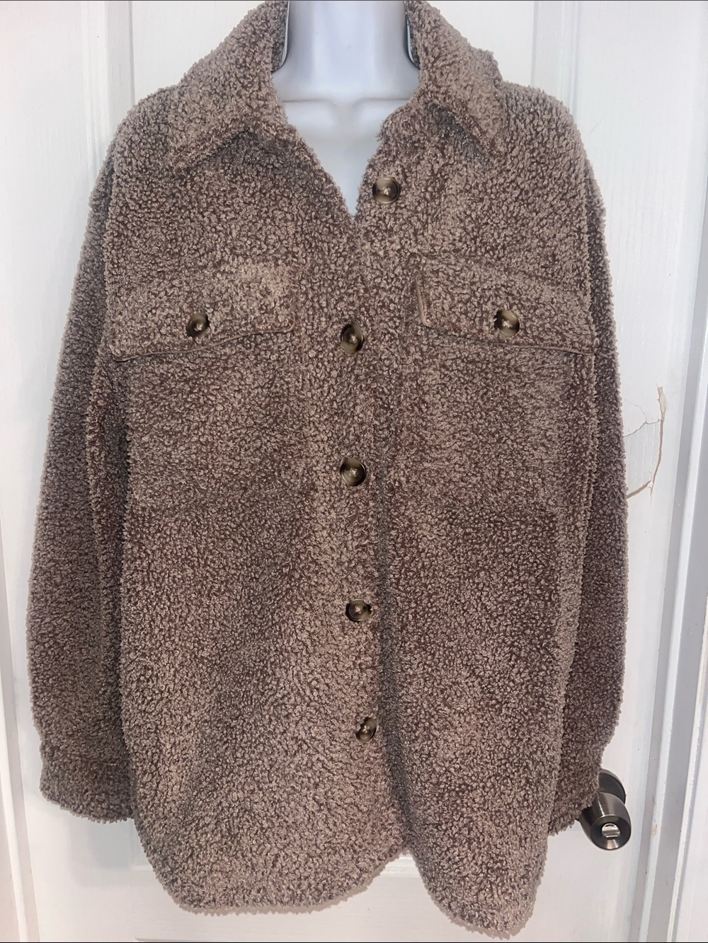Abercrombie & Fitch Teddy Sherpa Jacket (Shacket) taupe/brown, size medium